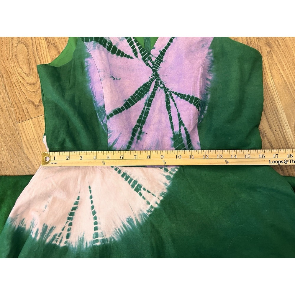 Busayo Belu Tie-Dyed Cotton Chambray Dress Size Large Green Midi Sleeveless‎ - Picture 6 of 10
